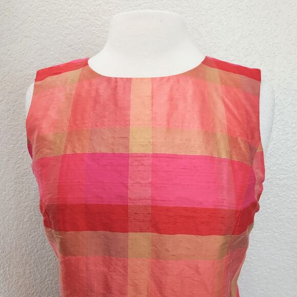 Liz Claiborne Pink Orange Block Pattern Silk Sheath Dress Size 6 - Picture 3 of 15